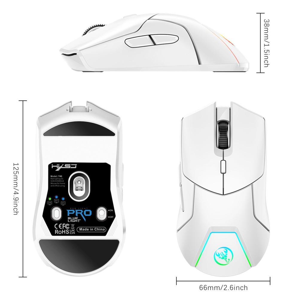 Keyboards & Mouse |   HXSJ T40 T40 Wireless Mouse 2.4G+BT5.1+BT5.1 USB Receiver Triple Modes Mouse with 7 RGB Light Gaming Mouse for PC Computer Notebook Rechargeable Battery 4000DPI Adjustable Level Computer Peripherals Keyboards & Mouse