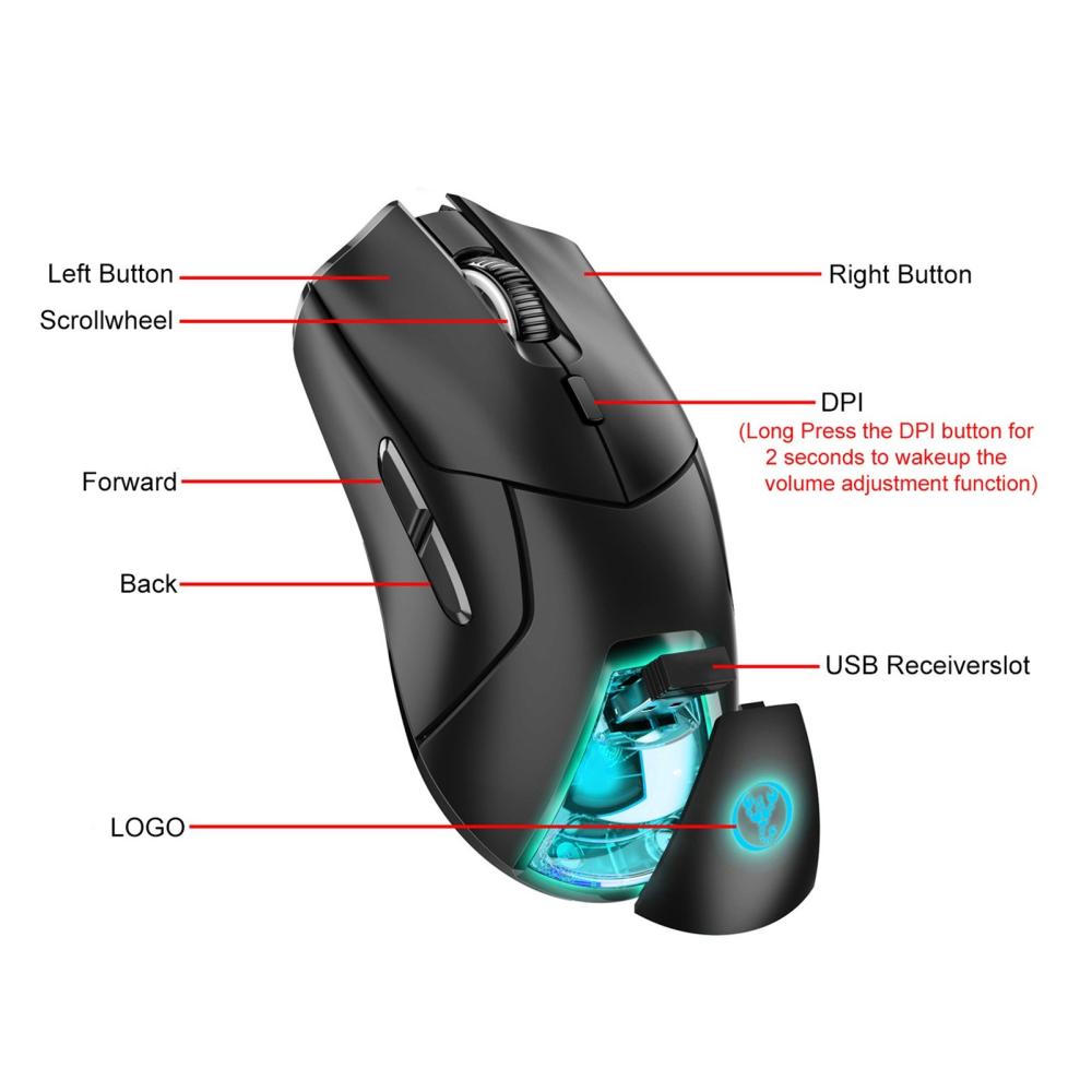 Keyboards & Mouse |   HXSJ T40 T40 Wireless Mouse 2.4G+BT5.1+BT5.1 USB Receiver Triple Modes Mouse with 7 RGB Light Gaming Mouse for PC Computer Notebook Rechargeable Battery 4000DPI Adjustable Level Computer Peripherals Keyboards & Mouse