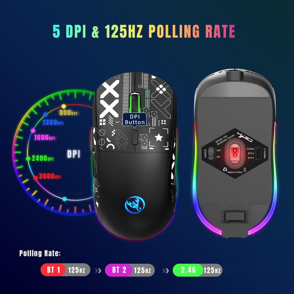 Keyboards & Mouse |   hxsj T90 2.4G Wireless Mechanical Mouse RGB Gaming Mouse Ergonomic Design 10 Million Keystroke Lifetime 3600DPI 11 RGB Lighting Modes Computer Peripherals Keyboards & Mouse