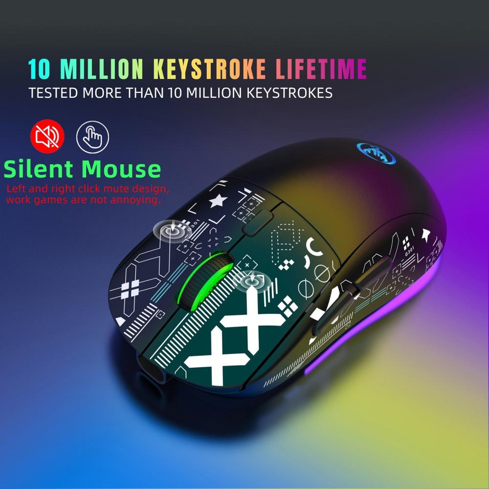 Keyboards & Mouse |   hxsj T90 2.4G Wireless Mechanical Mouse RGB Gaming Mouse Ergonomic Design 10 Million Keystroke Lifetime 3600DPI 11 RGB Lighting Modes Computer Peripherals Keyboards & Mouse