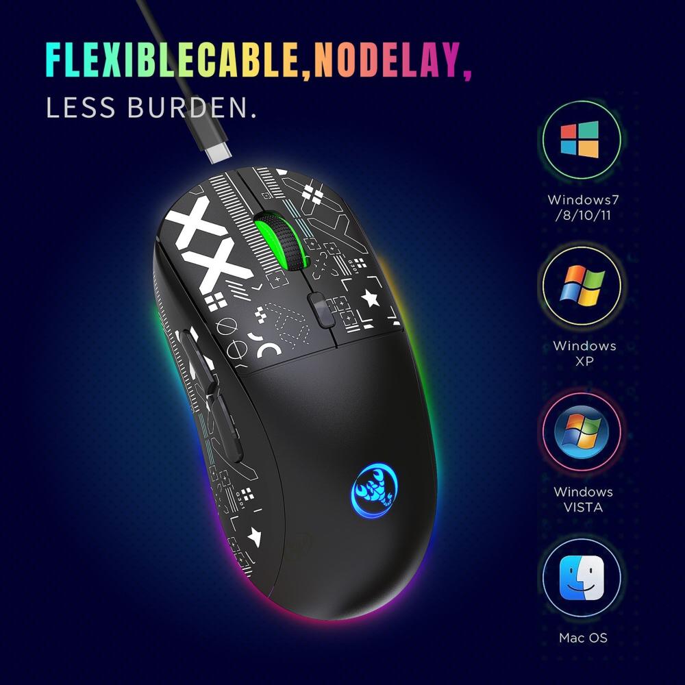 Keyboards & Mouse |   hxsj T90 2.4G Wireless Mechanical Mouse RGB Gaming Mouse Ergonomic Design 10 Million Keystroke Lifetime 3600DPI 11 RGB Lighting Modes Computer Peripherals Keyboards & Mouse