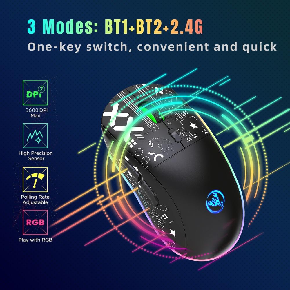 Keyboards & Mouse |   hxsj T90 2.4G Wireless Mechanical Mouse RGB Gaming Mouse Ergonomic Design 10 Million Keystroke Lifetime 3600DPI 11 RGB Lighting Modes Computer Peripherals Keyboards & Mouse