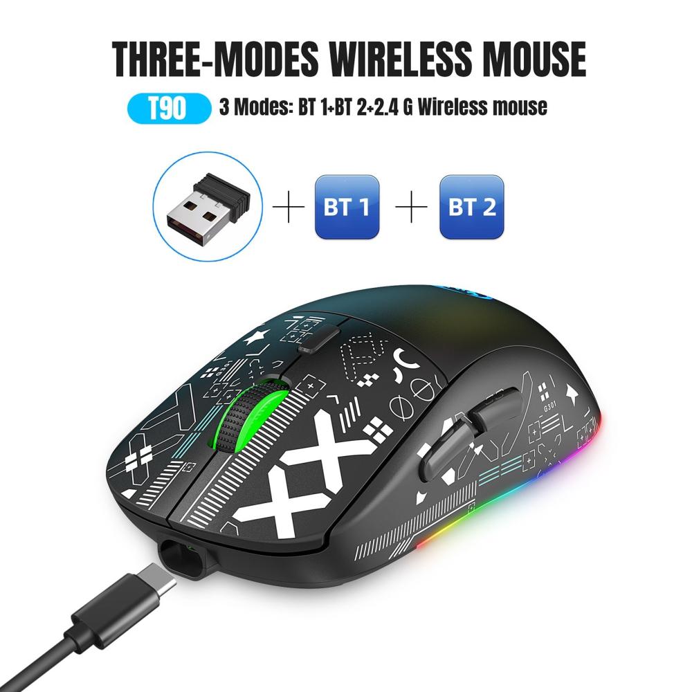 Keyboards & Mouse |   hxsj T90 2.4G Wireless Mechanical Mouse RGB Gaming Mouse Ergonomic Design 10 Million Keystroke Lifetime 3600DPI 11 RGB Lighting Modes Computer Peripherals Keyboards & Mouse