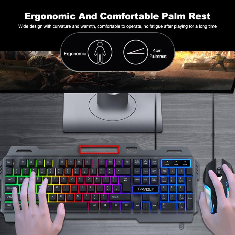 Keyboards & Mouse |   T-WOLF Thunder Wolf TF-600 Keyboard and Mouse Set Keyboard & Mouse 2 in 1 Combo Computer Peripherals Keyboards & Mouse